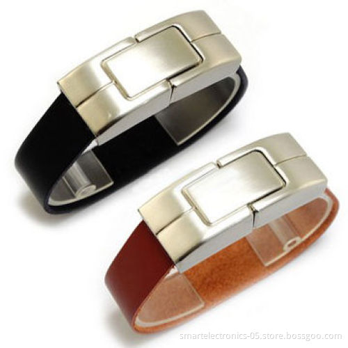 Leather bracelet USB flash drives, black/brown color, free logo printing, package, custom accepted